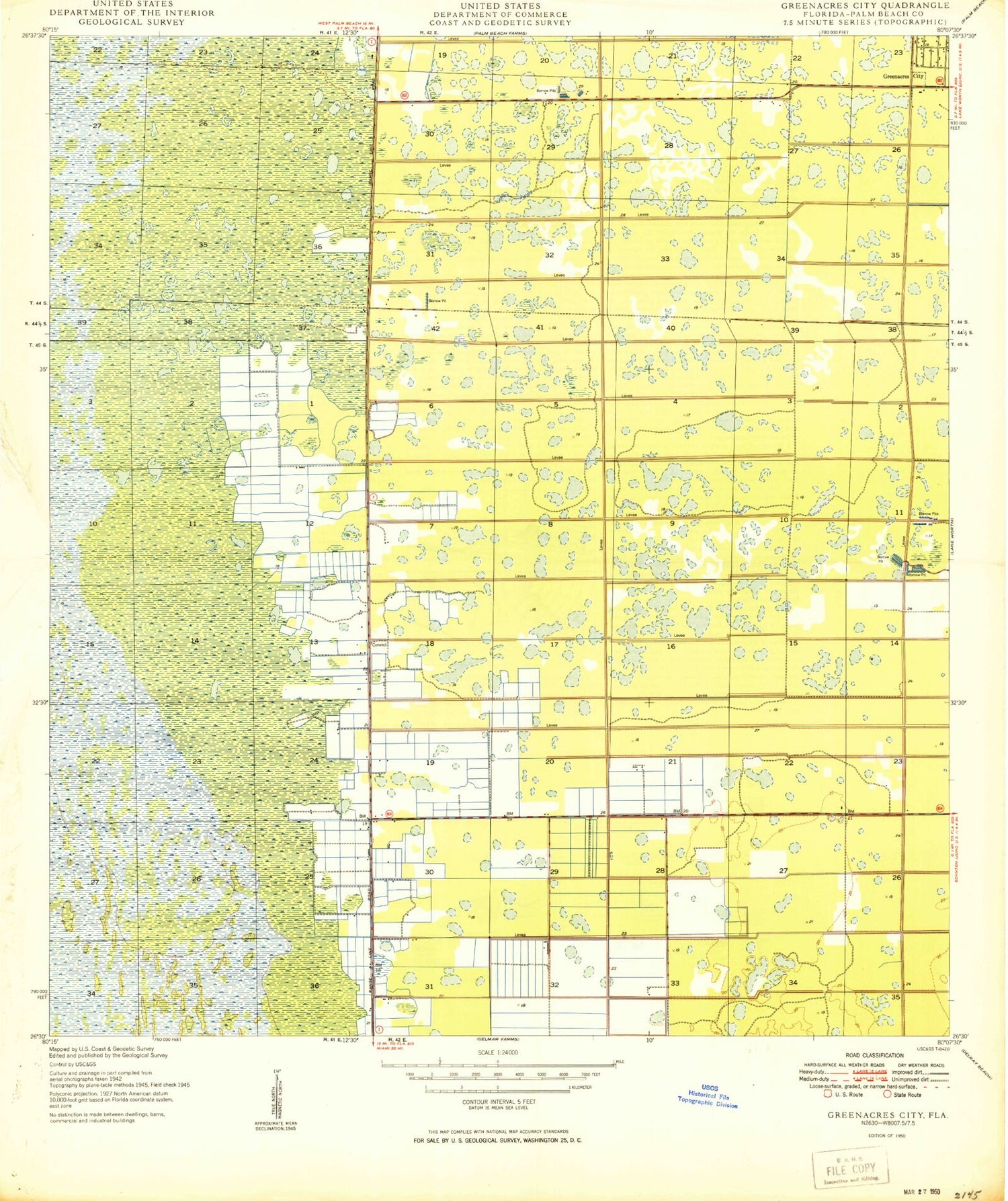 Classic USGS Greenacres City Florida 7.5'x7.5' Topo Map Image