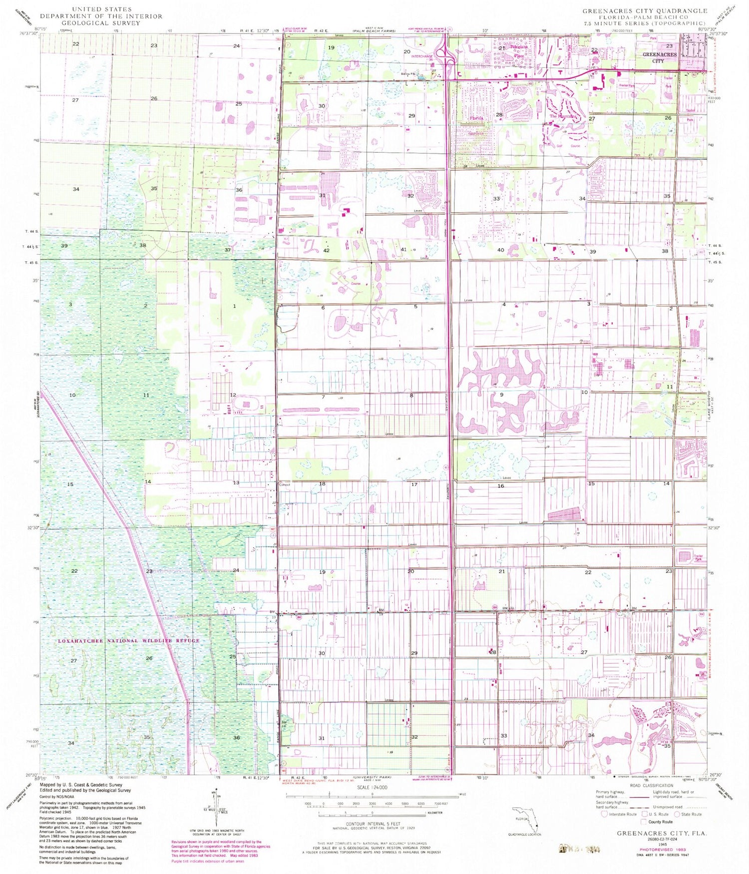 Classic USGS Greenacres City Florida 7.5'x7.5' Topo Map Image