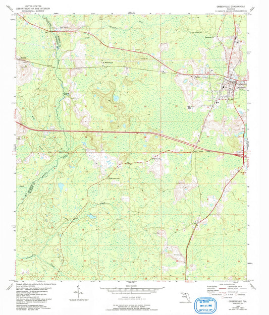 Classic USGS Greenville Florida 7.5'x7.5' Topo Map Image