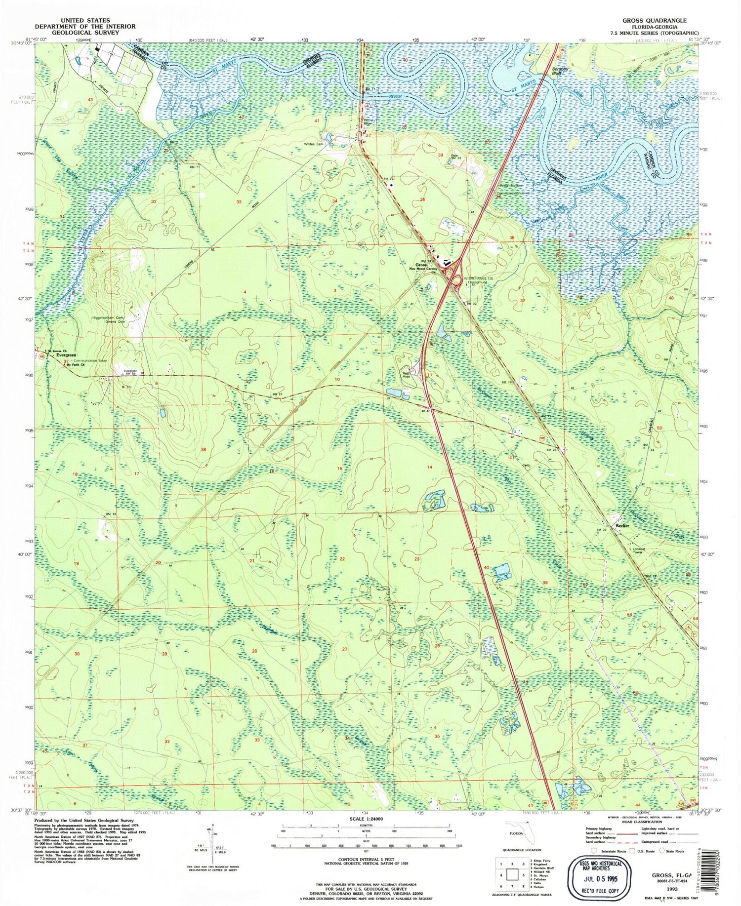 Classic USGS Gross Florida 7.5'x7.5' Topo Map Image
