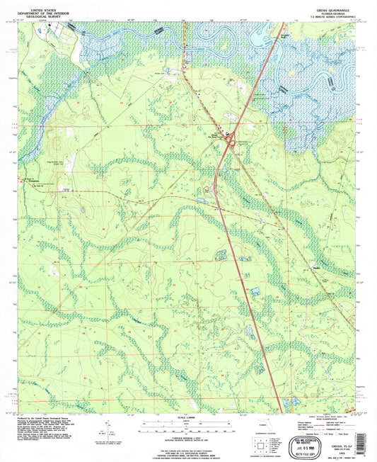Classic USGS Gross Florida 7.5'x7.5' Topo Map Image