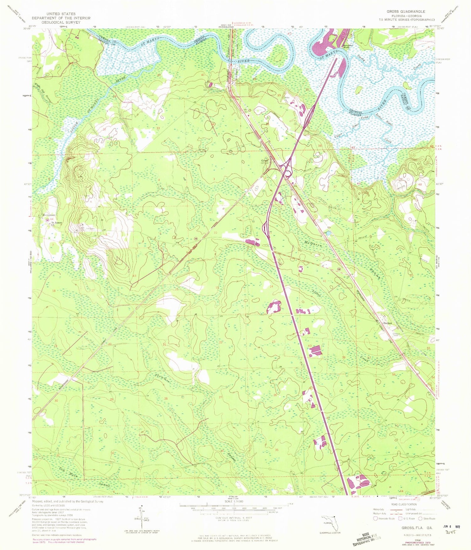 Classic USGS Gross Florida 7.5'x7.5' Topo Map Image