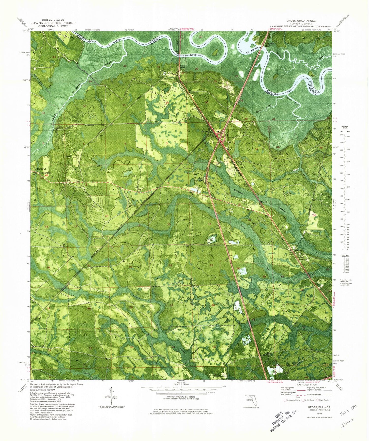 Classic USGS Gross Florida 7.5'x7.5' Topo Map Image