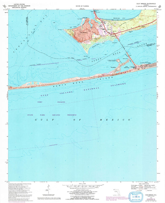 Classic USGS Gulf Breeze Florida 7.5'x7.5' Topo Map Image