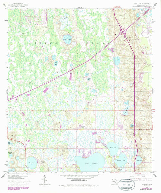Classic USGS Gum Lake Florida 7.5'x7.5' Topo Map Image