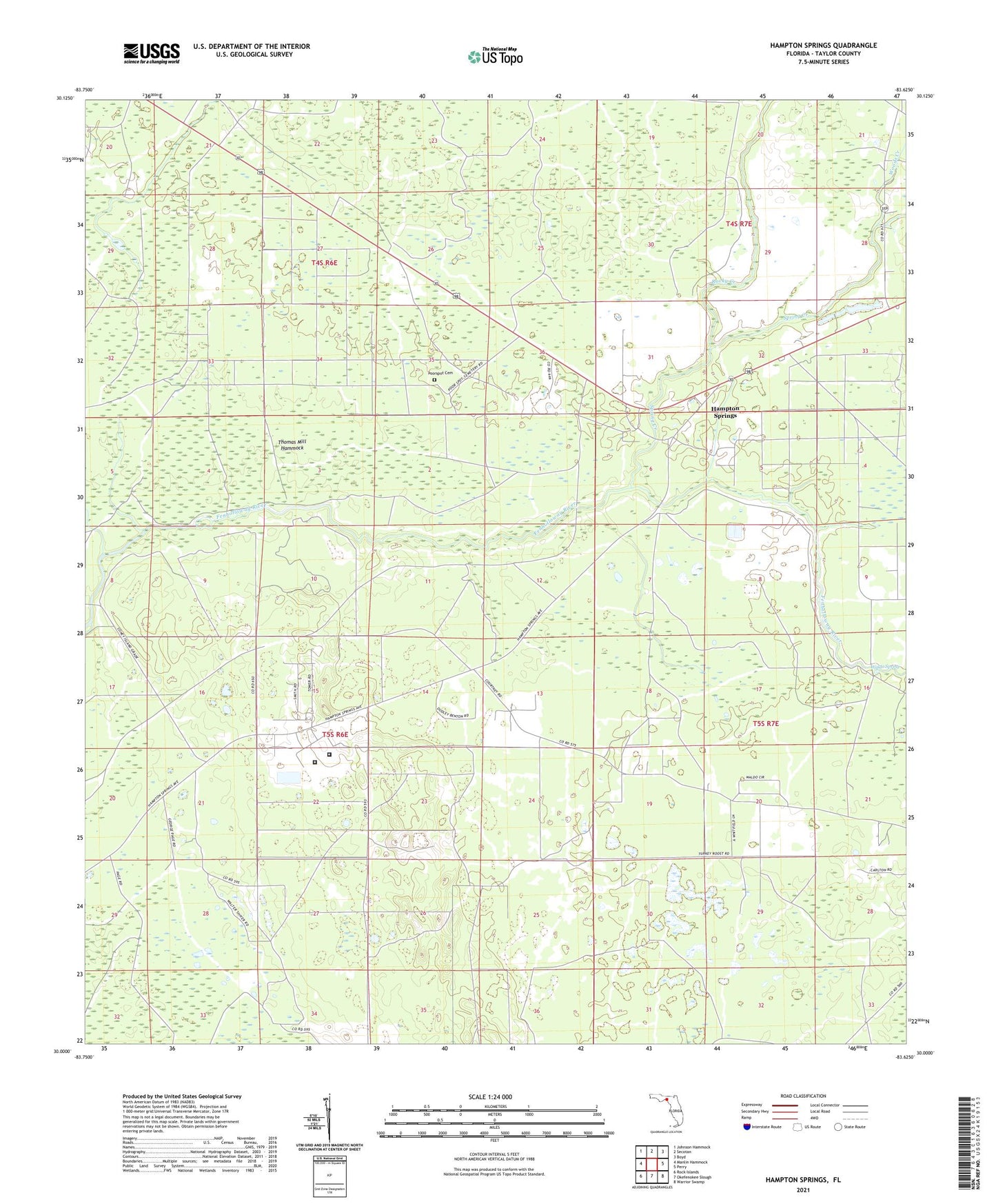 Hampton Springs Florida US Topo Map Image