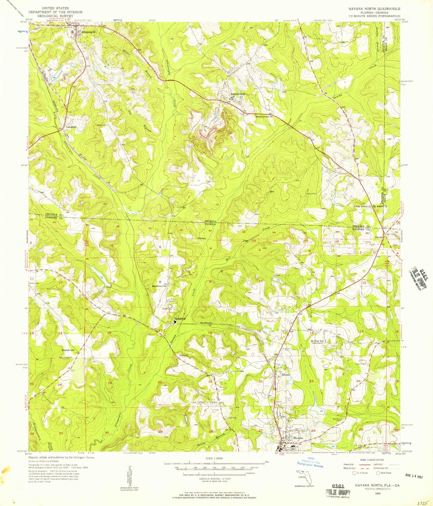 Classic USGS Havana North Florida 7.5'x7.5' Topo Map Image
