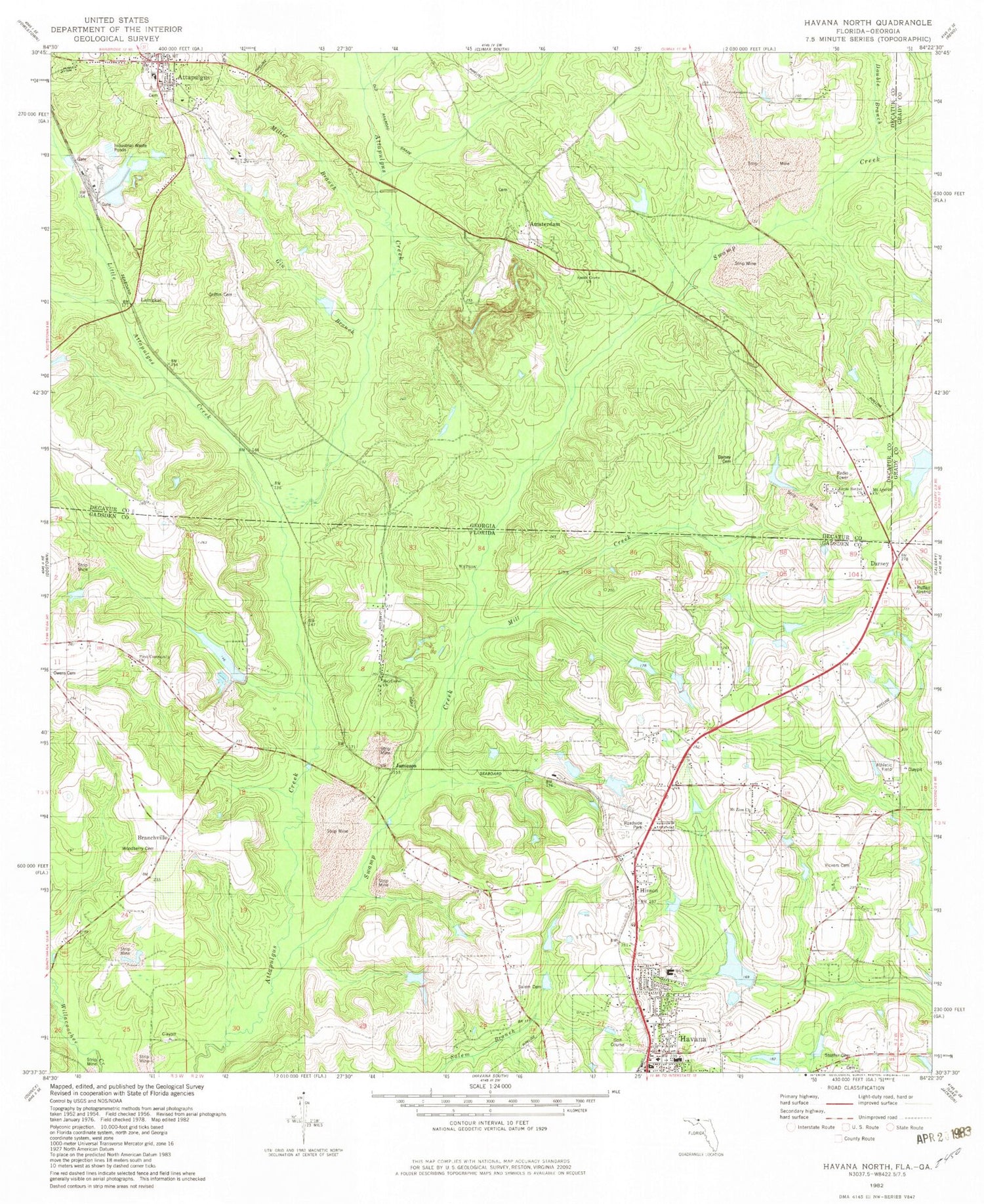 Classic USGS Havana North Florida 7.5'x7.5' Topo Map Image