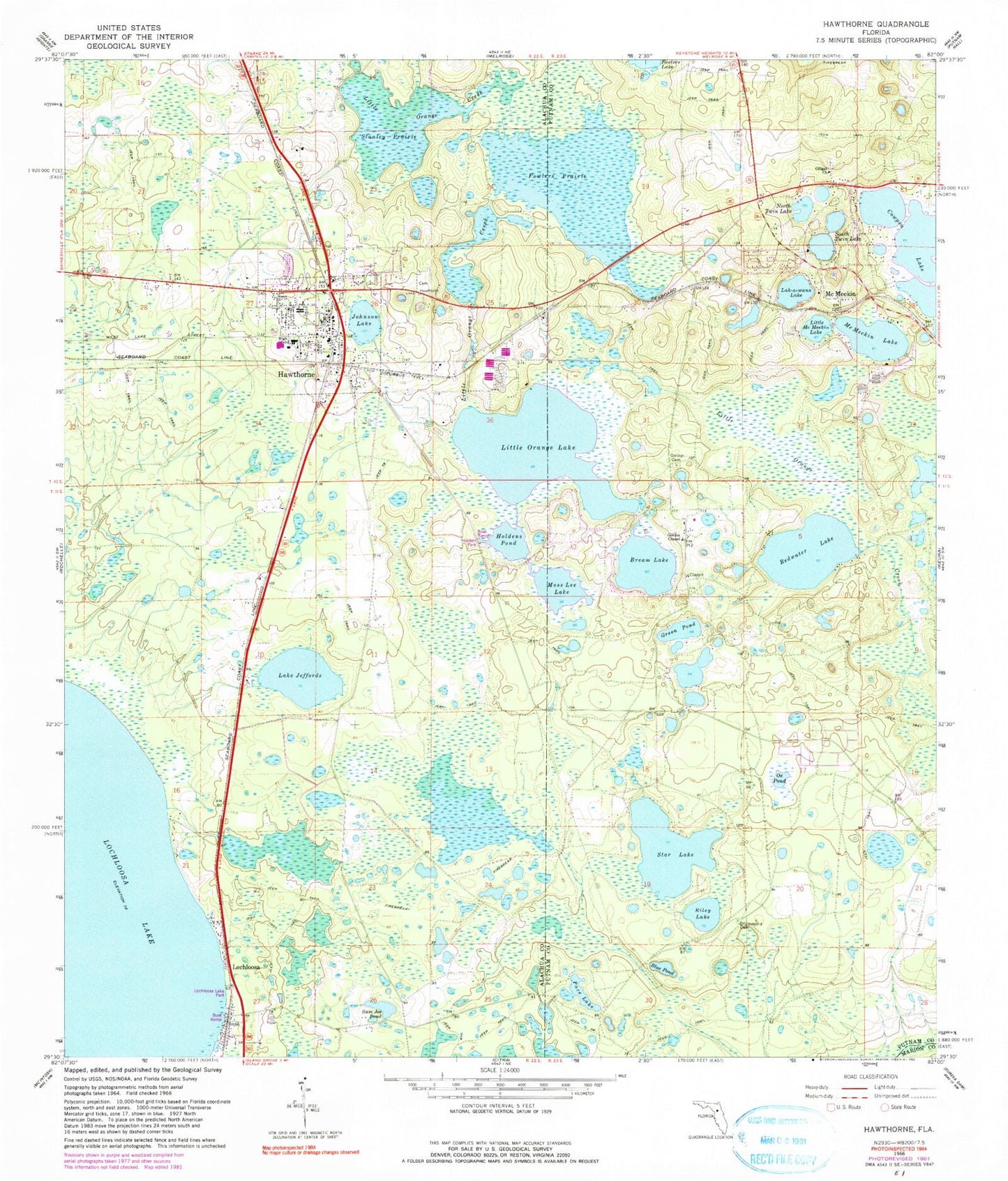 Classic USGS Hawthorne Florida 7.5'x7.5' Topo Map Image