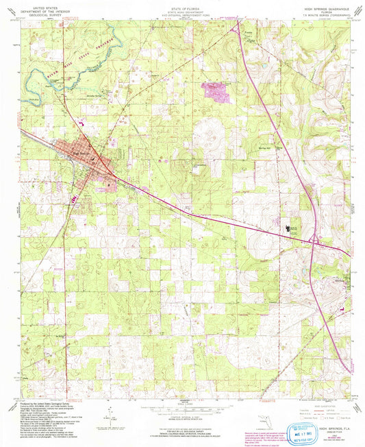 Classic USGS High Springs Florida 7.5'x7.5' Topo Map Image