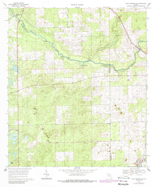 Classic USGS High Springs SW Florida 7.5'x7.5' Topo Map Image