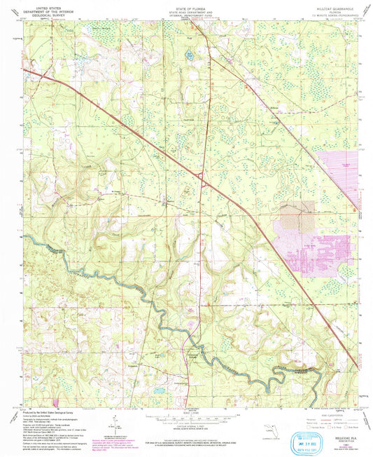 Classic USGS Hillcoat Florida 7.5'x7.5' Topo Map Image