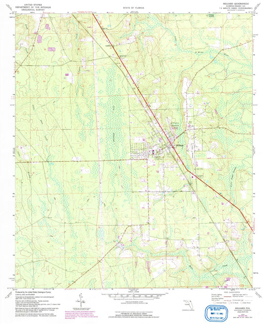 Classic USGS Hilliard Florida 7.5'x7.5' Topo Map Image