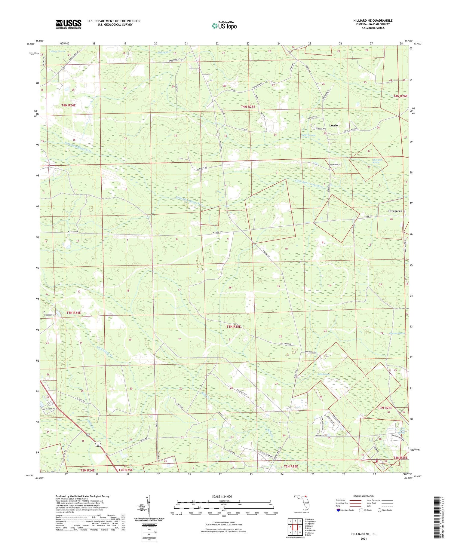 Hilliard NE Florida US Topo Map Image