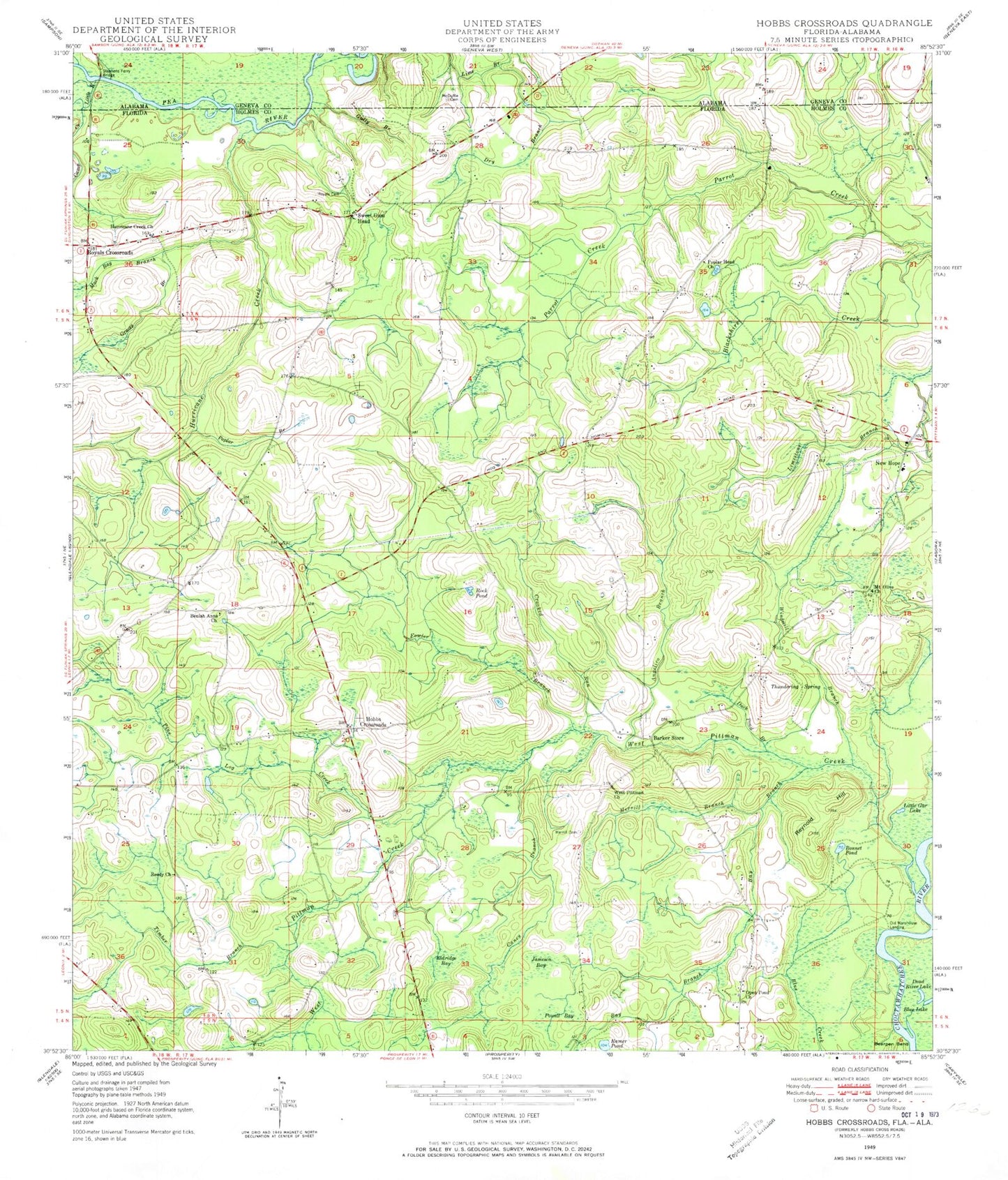 Classic USGS Hobbs Crossroads Florida 7.5'x7.5' Topo Map Image