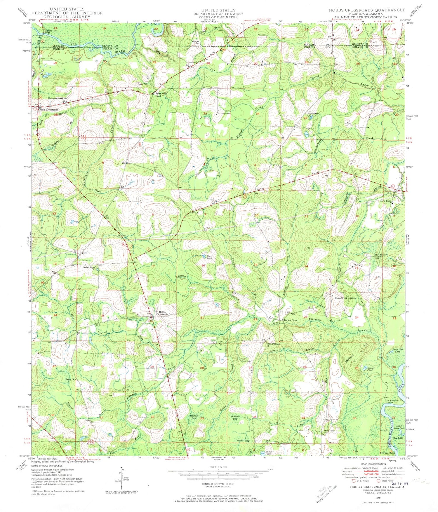 Classic USGS Hobbs Crossroads Florida 7.5'x7.5' Topo Map Image