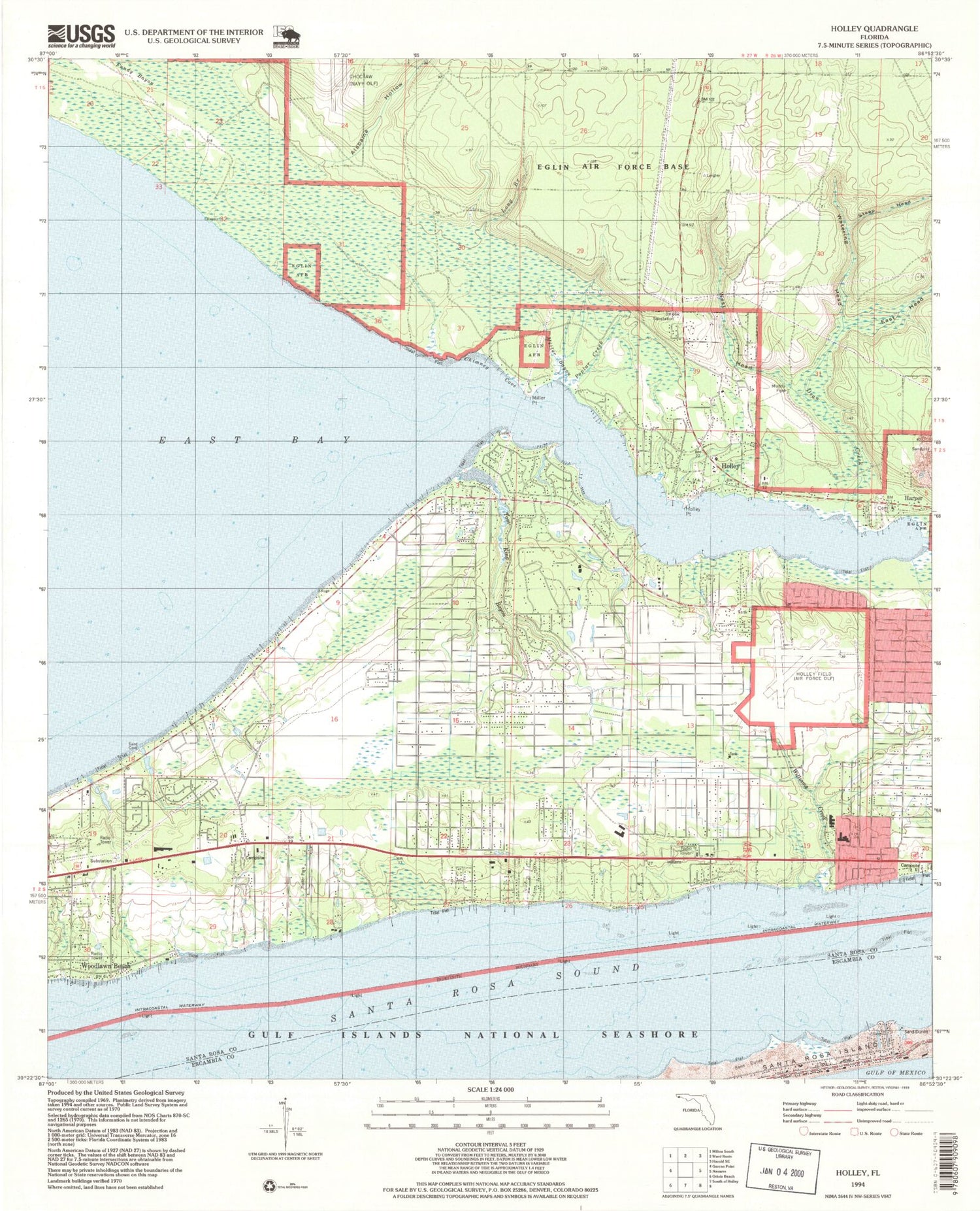 Classic USGS Holley Florida 7.5'x7.5' Topo Map Image