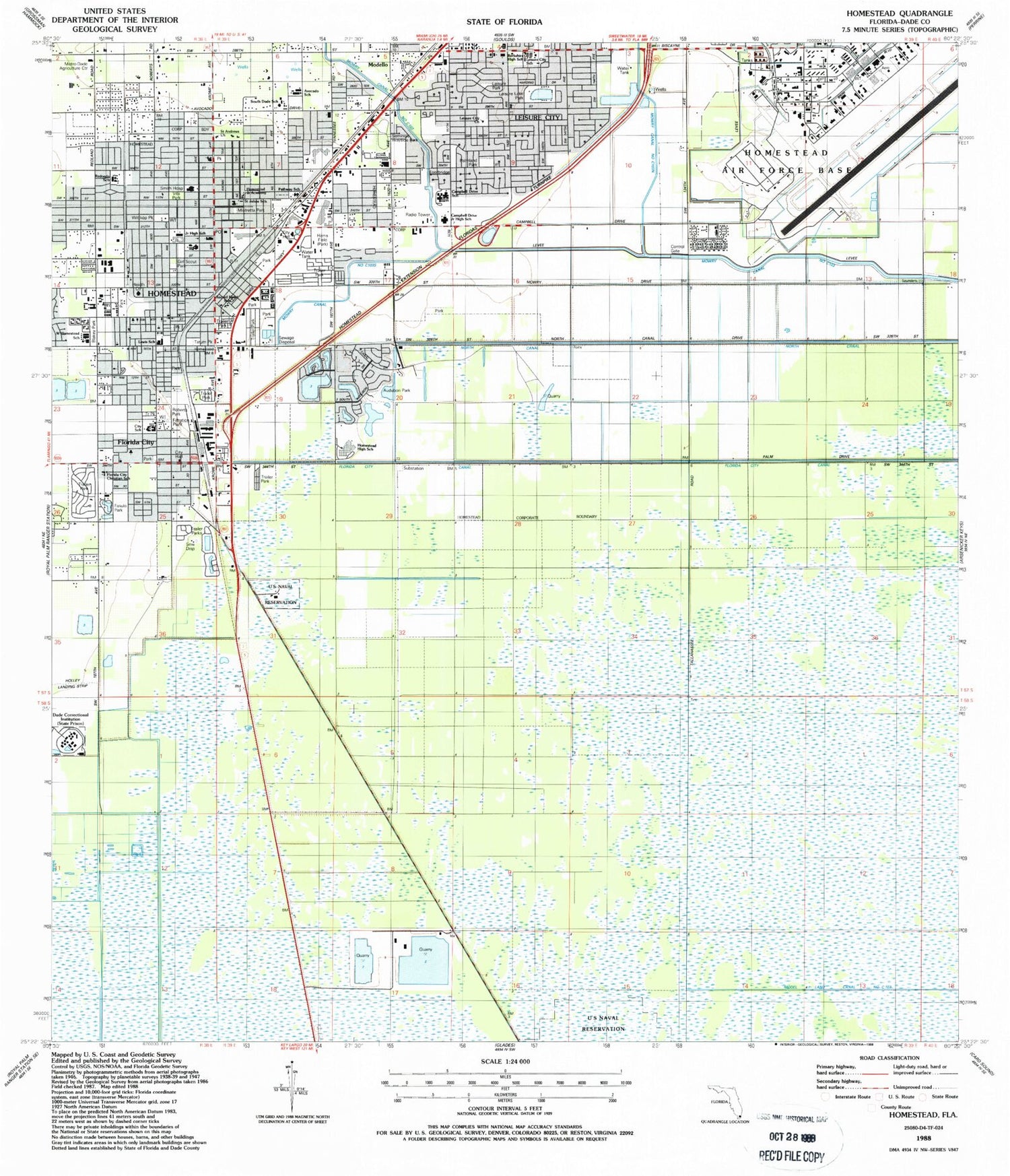 Classic USGS Homestead Florida 7.5'x7.5' Topo Map Image