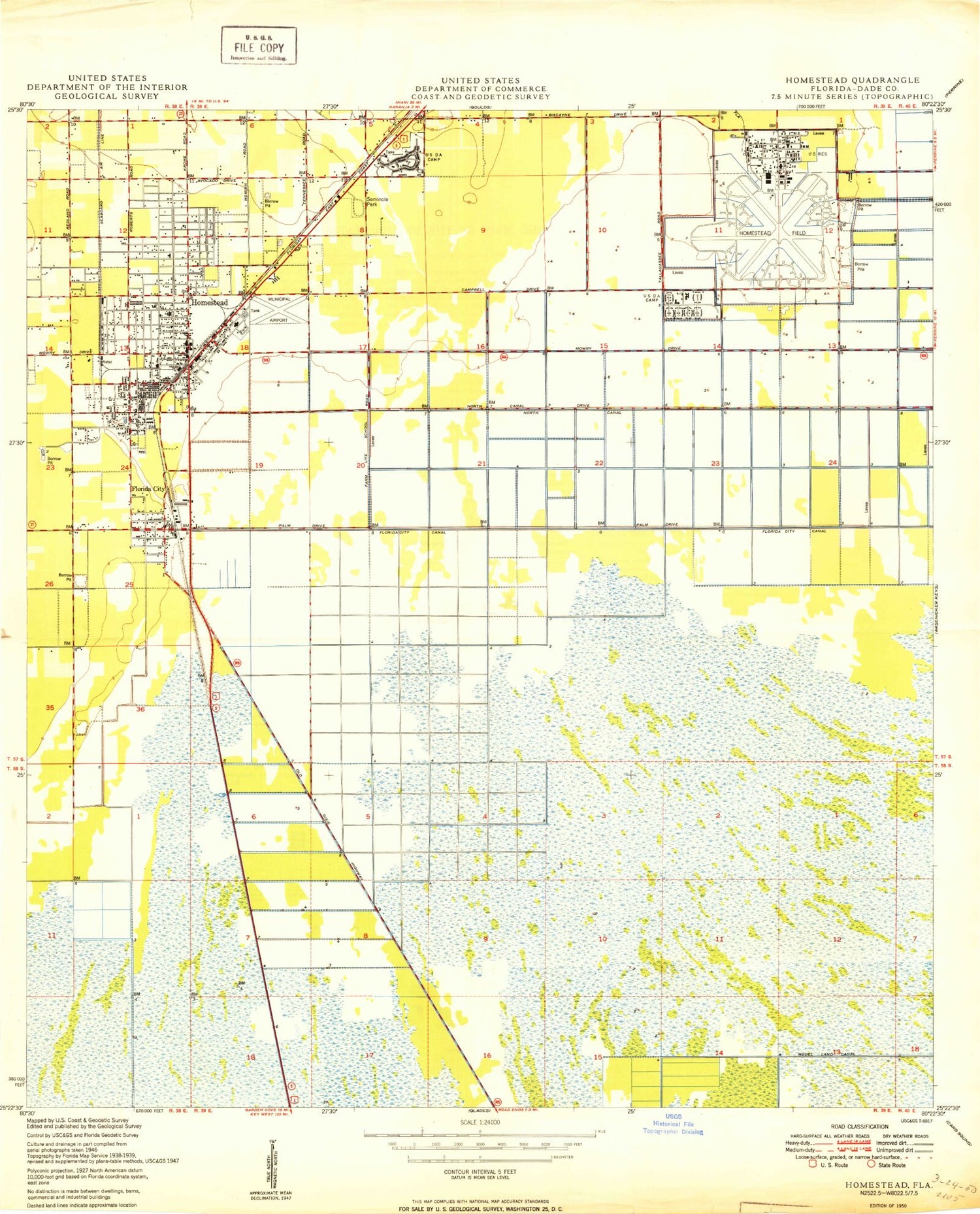 Classic USGS Homestead Florida 7.5'x7.5' Topo Map Image