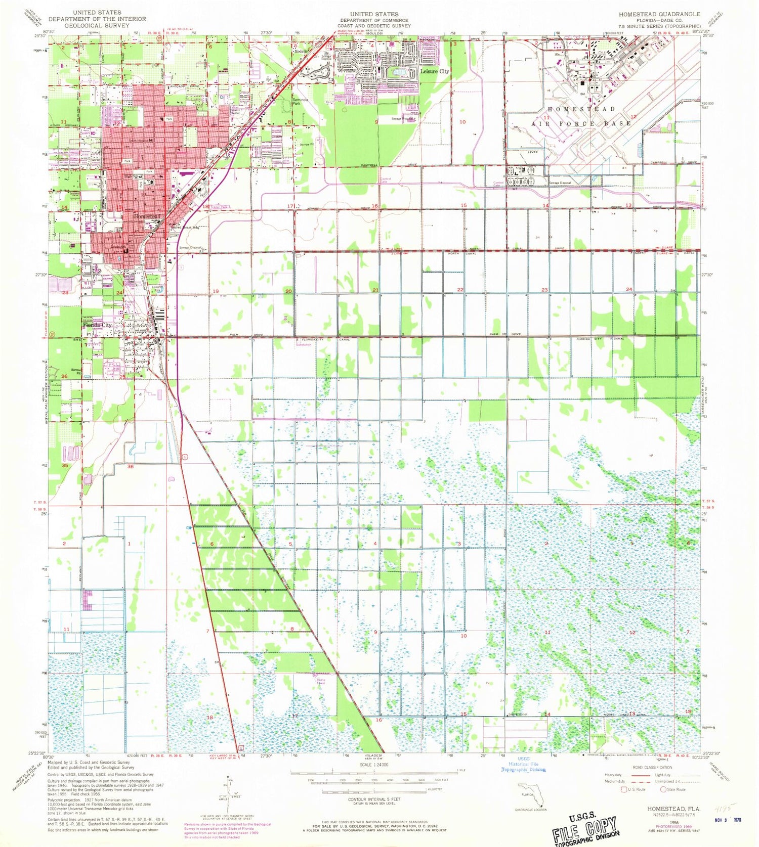 Classic USGS Homestead Florida 7.5'x7.5' Topo Map Image