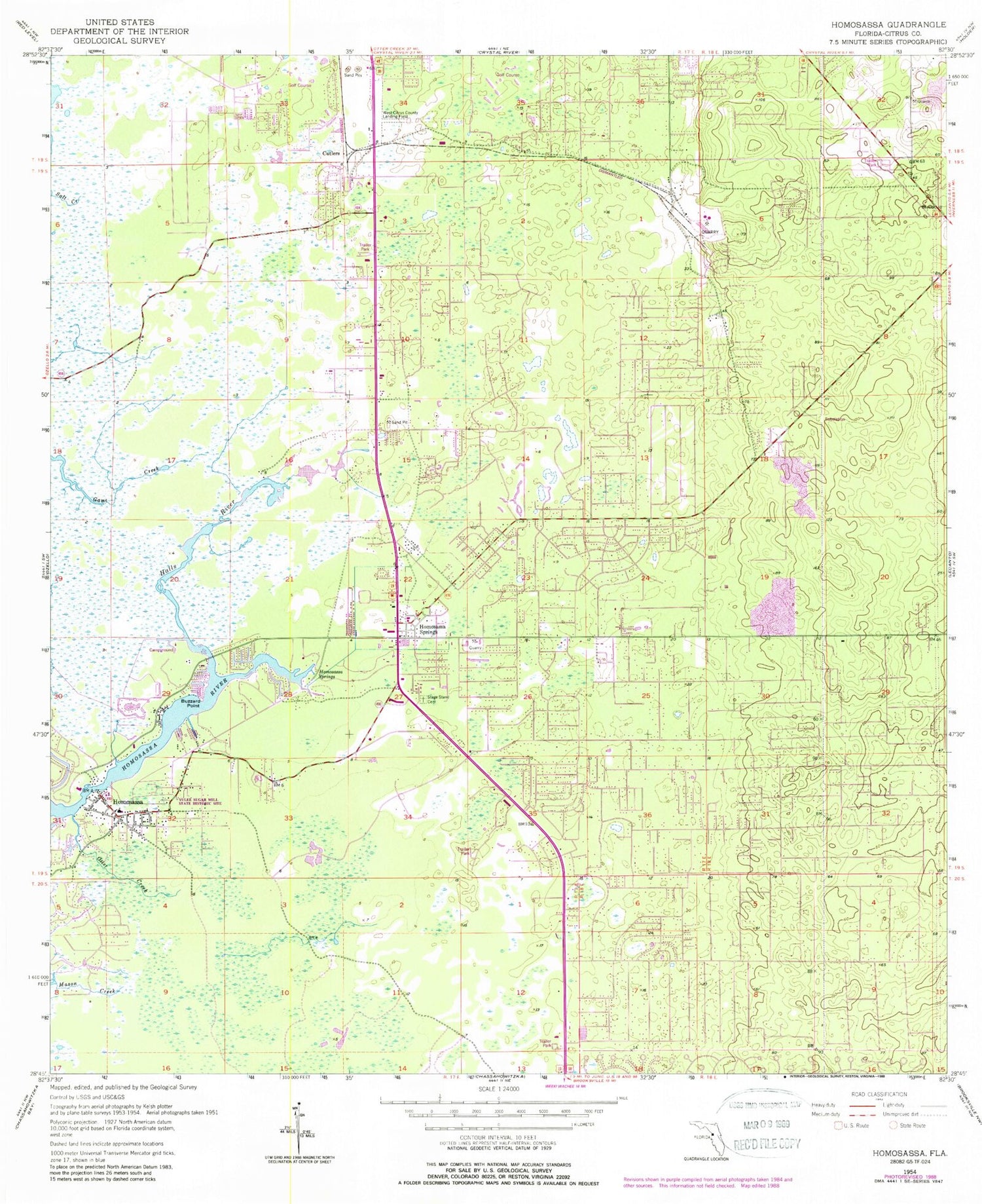 Classic USGS Homosassa Florida 7.5'x7.5' Topo Map Image