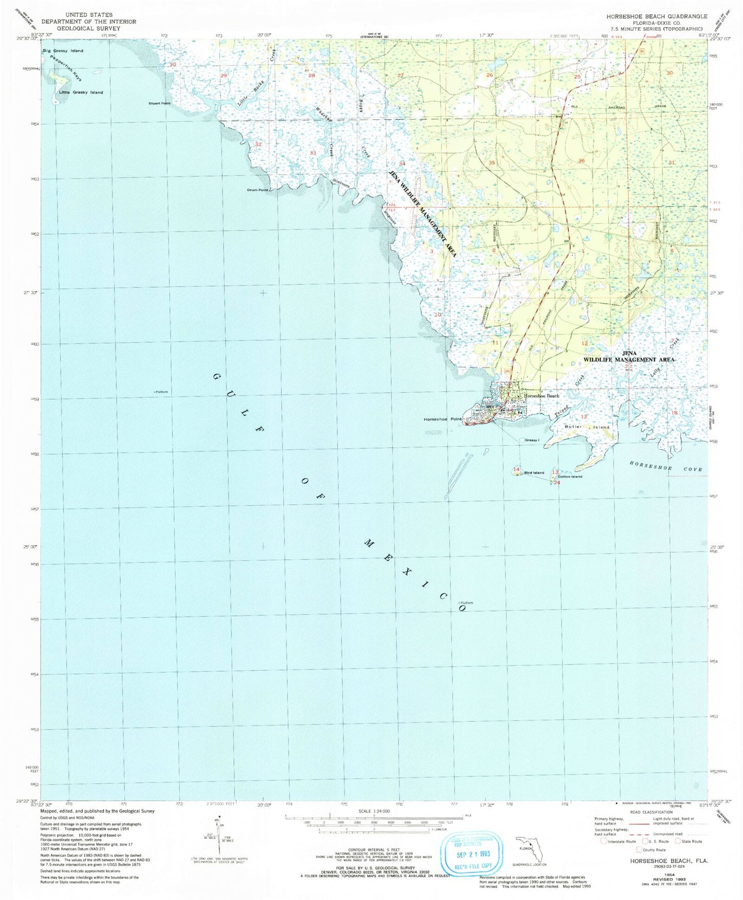 Classic USGS Horseshoe Beach Florida 7.5'x7.5' Topo Map Image