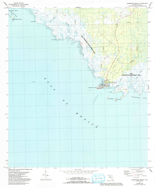 Classic USGS Horseshoe Beach Florida 7.5'x7.5' Topo Map Image
