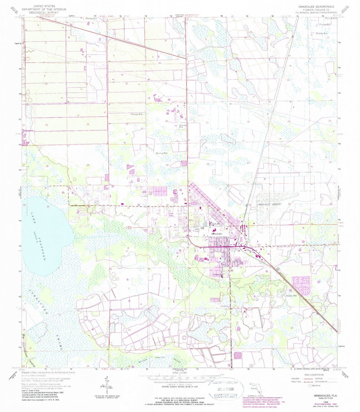 Classic USGS Immokalee Florida 7.5'x7.5' Topo Map Image
