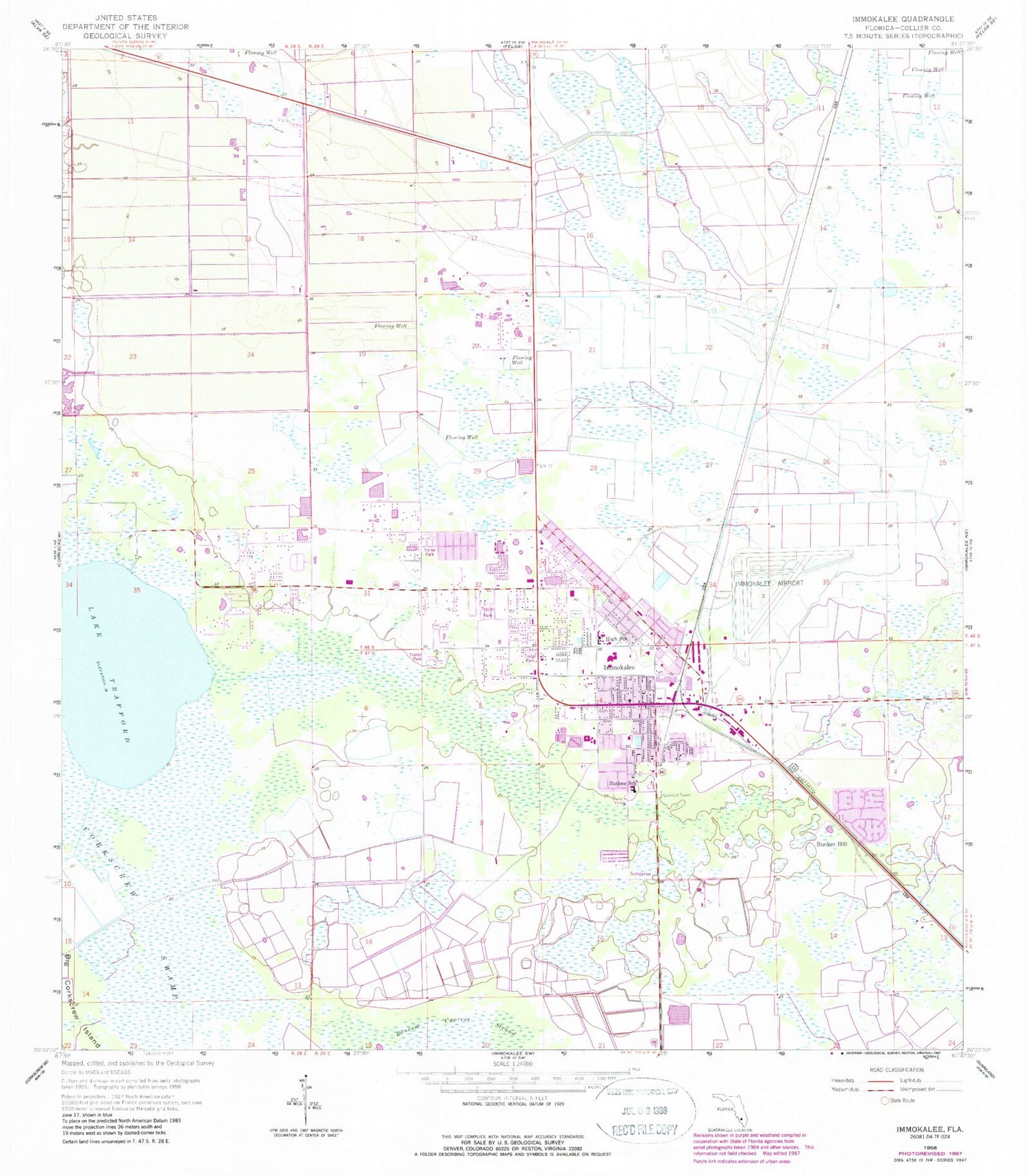 Classic USGS Immokalee Florida 7.5'x7.5' Topo Map Image