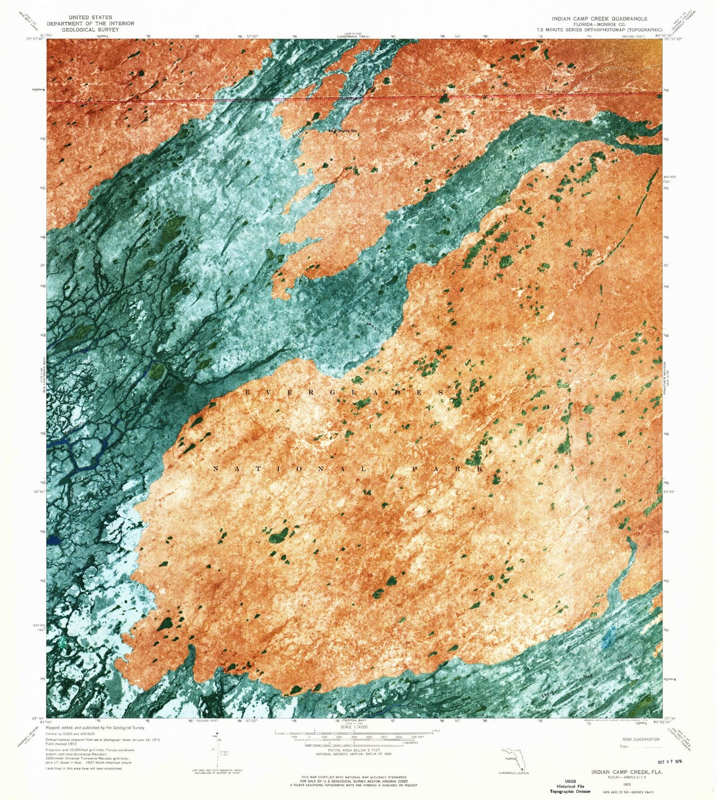 Classic USGS Indian Camp Creek Florida 7.5'x7.5' Topo Map Image