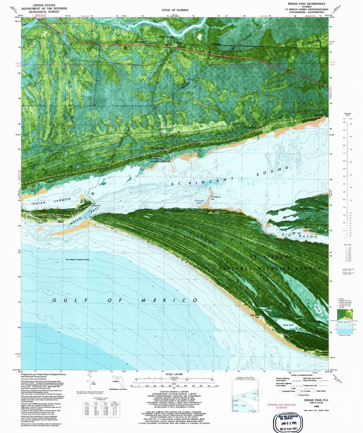 Classic USGS Indian Pass Florida 7.5'x7.5' Topo Map Image