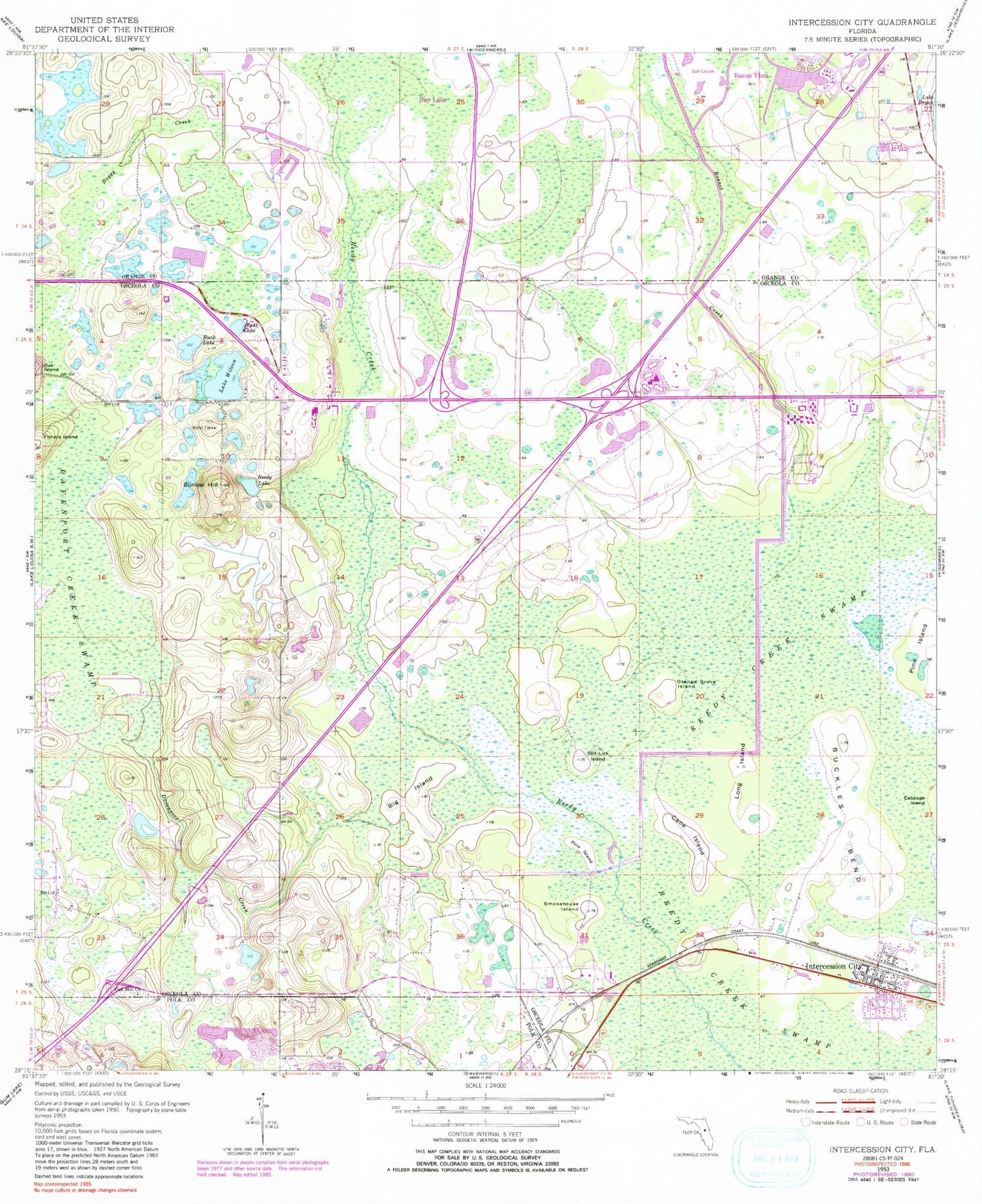 Classic USGS Intercession City Florida 7.5'x7.5' Topo Map Image
