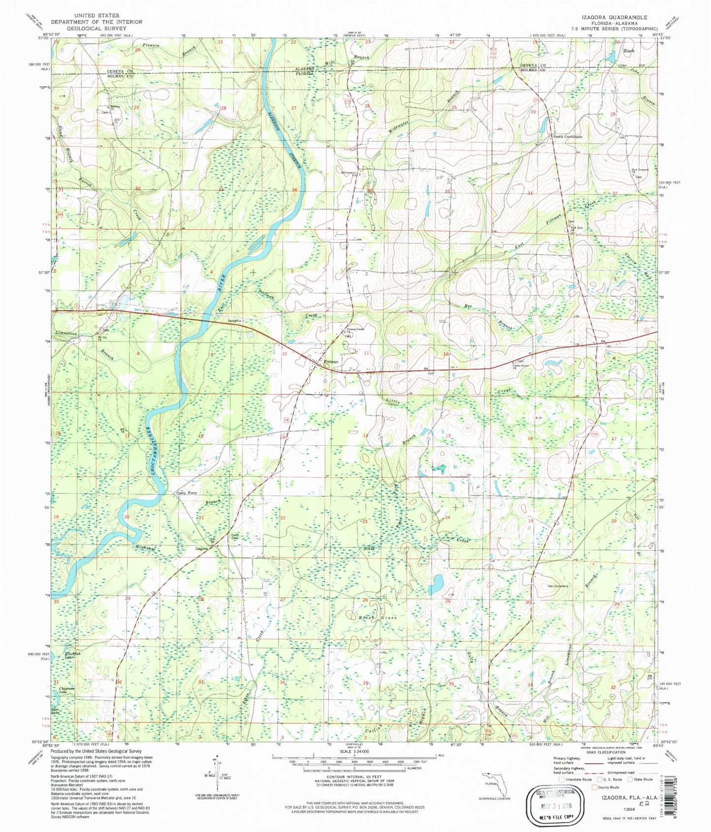 Classic USGS Izagora Florida 7.5'x7.5' Topo Map Image