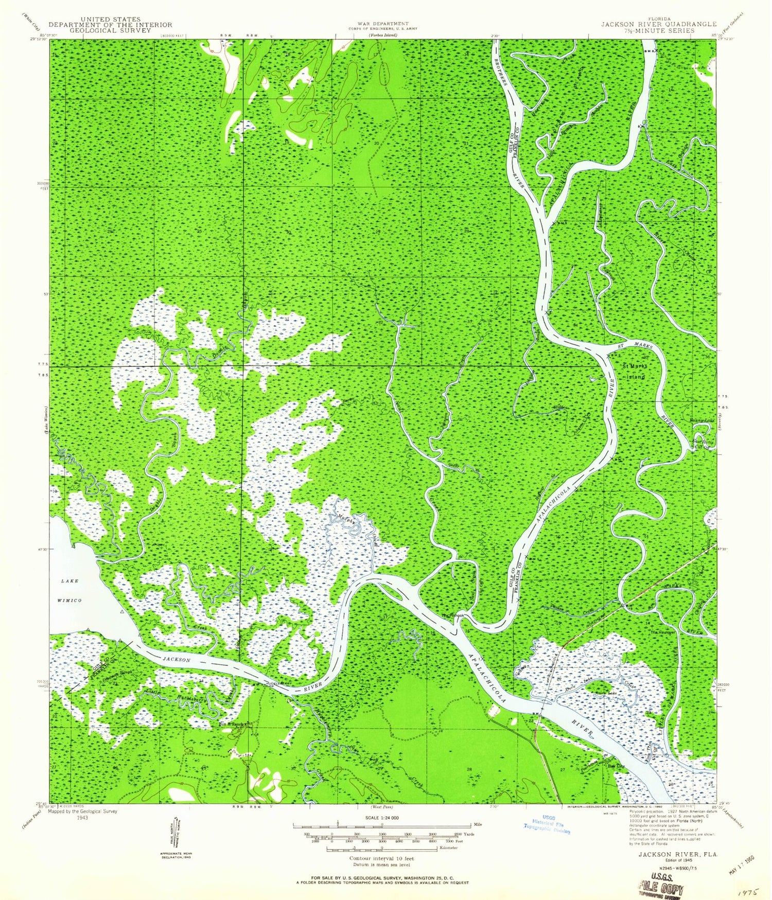 Classic USGS Jackson River Florida 7.5'x7.5' Topo Map Image