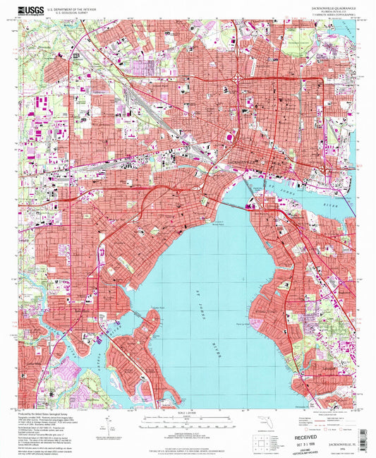 Classic USGS Jacksonville Florida 7.5'x7.5' Topo Map Image