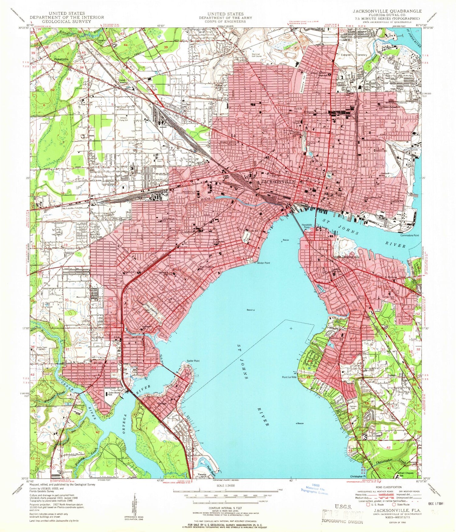 Classic USGS Jacksonville Florida 7.5'x7.5' Topo Map Image