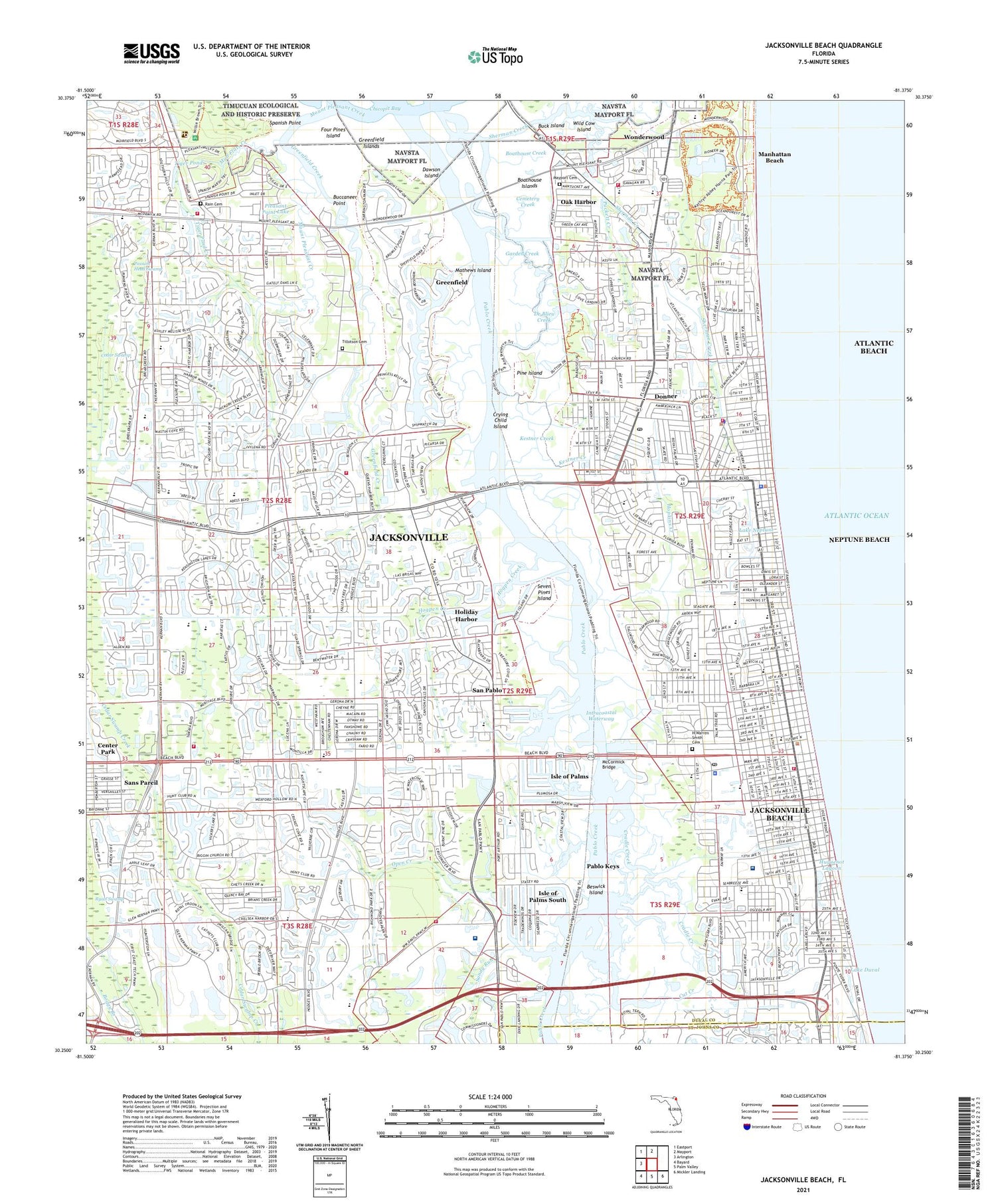 Jacksonville Beach Florida US Topo Map Image