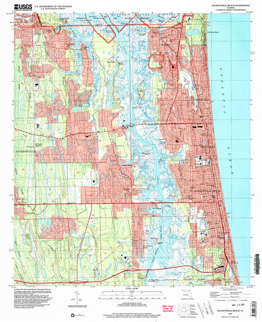 Classic USGS Jacksonville Beach Florida 7.5'x7.5' Topo Map Image