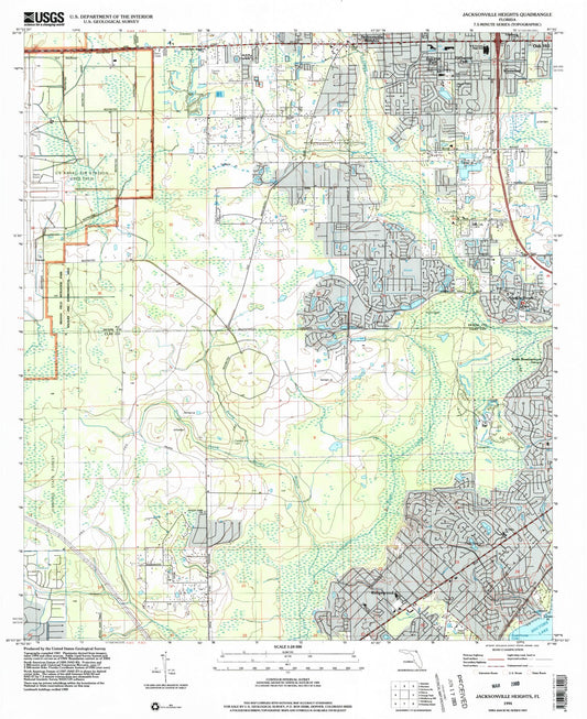 Classic USGS Jacksonville Heights Florida 7.5'x7.5' Topo Map Image