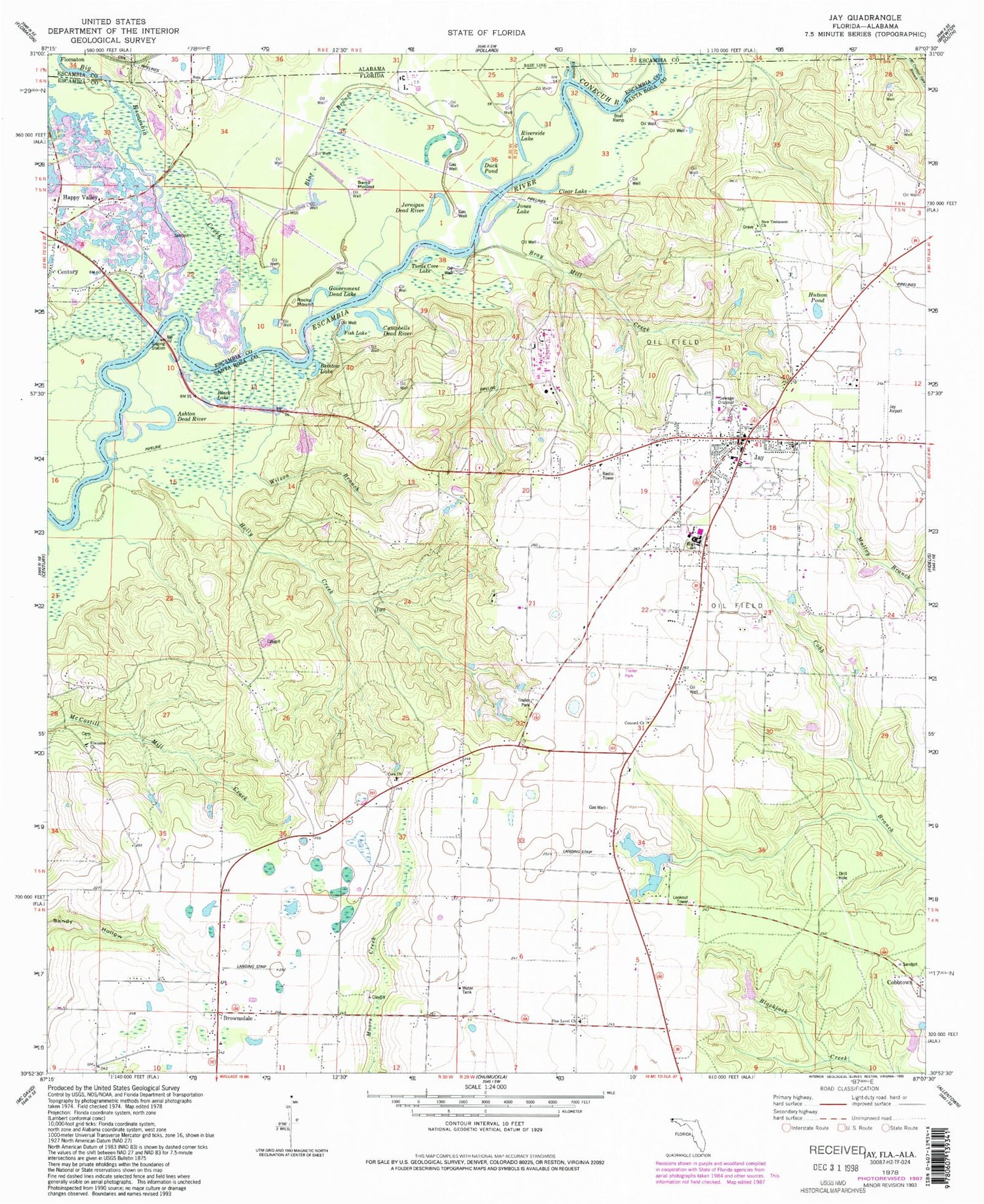Classic USGS Jay Florida 7.5'x7.5' Topo Map Image