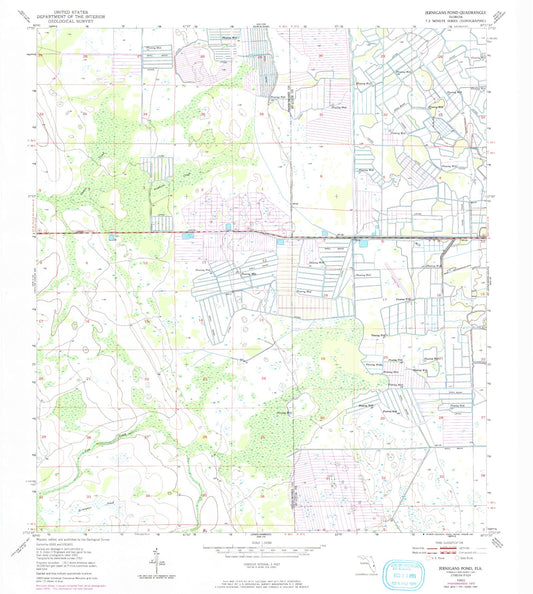 Classic USGS Jernigans Pond Florida 7.5'x7.5' Topo Map Image