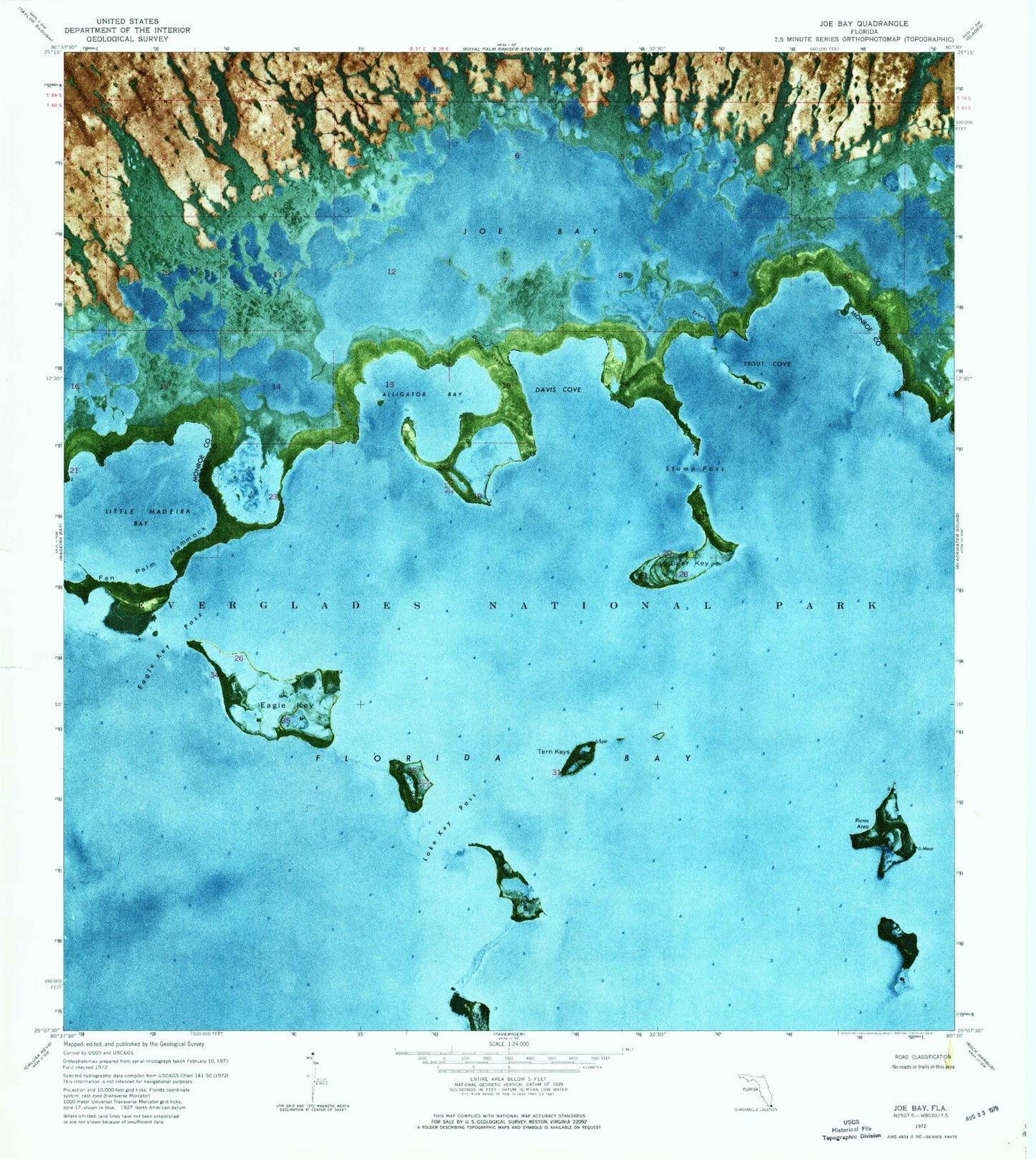 Classic USGS Joe Bay Florida 7.5'x7.5' Topo Map Image