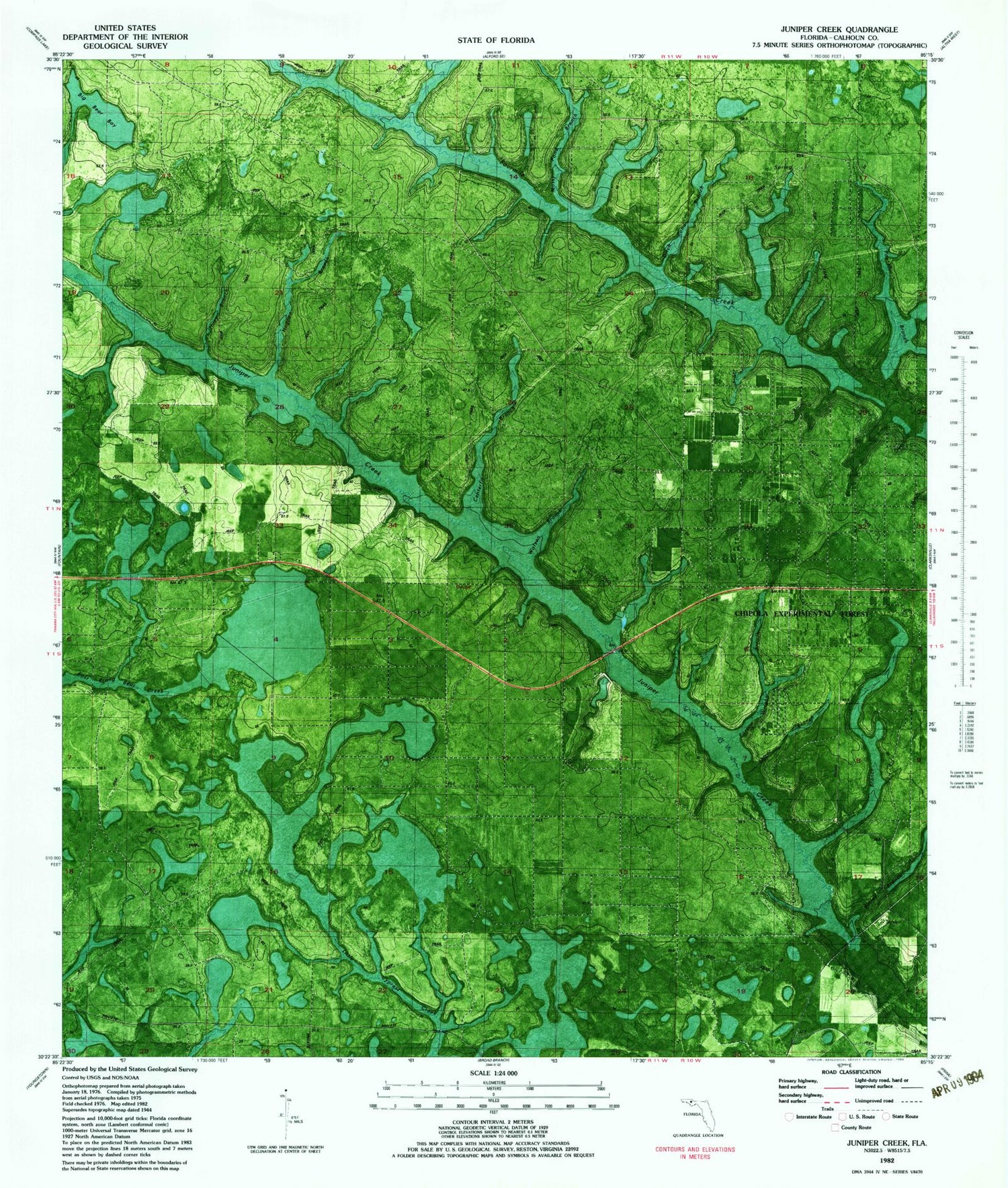 Classic USGS Juniper Creek Florida 7.5'x7.5' Topo Map Image