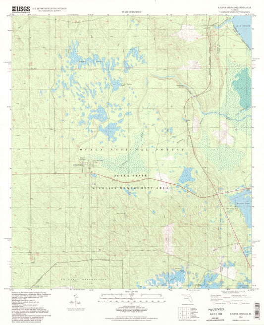 Classic USGS Juniper Springs Florida 7.5'x7.5' Topo Map Image