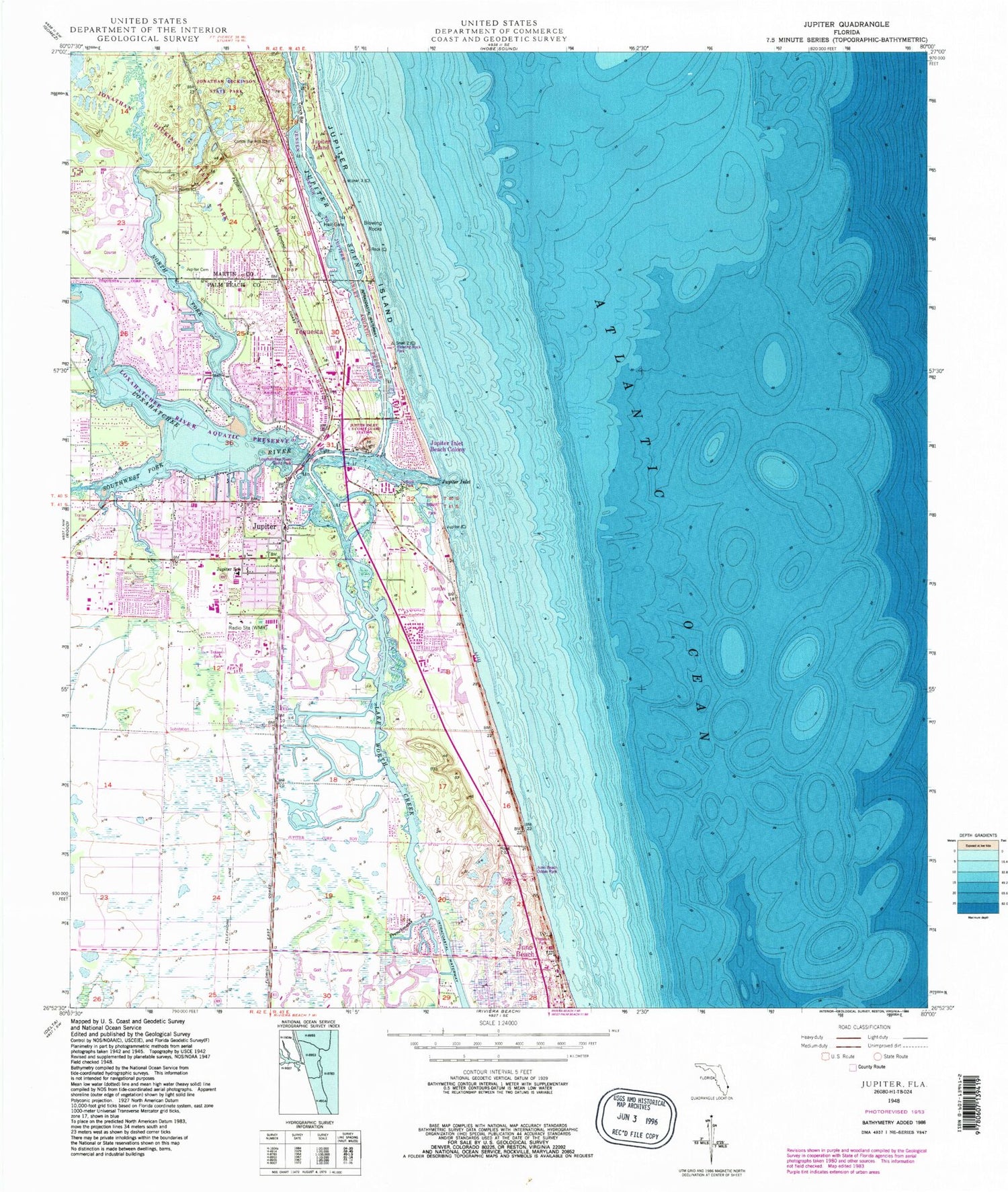 Classic USGS Jupiter Florida 7.5'x7.5' Topo Map Image