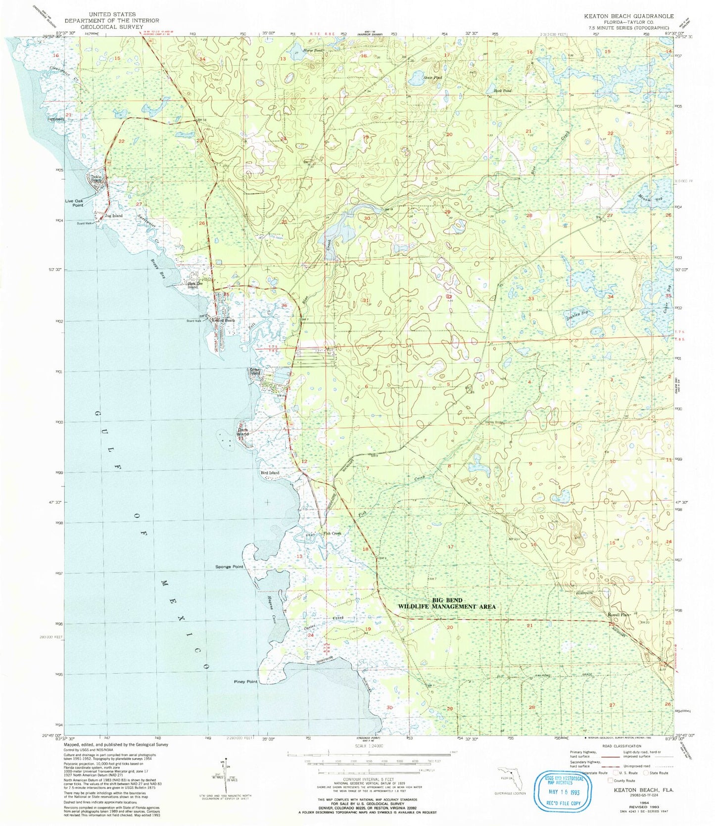 Classic USGS Keaton Beach Florida 7.5'x7.5' Topo Map Image