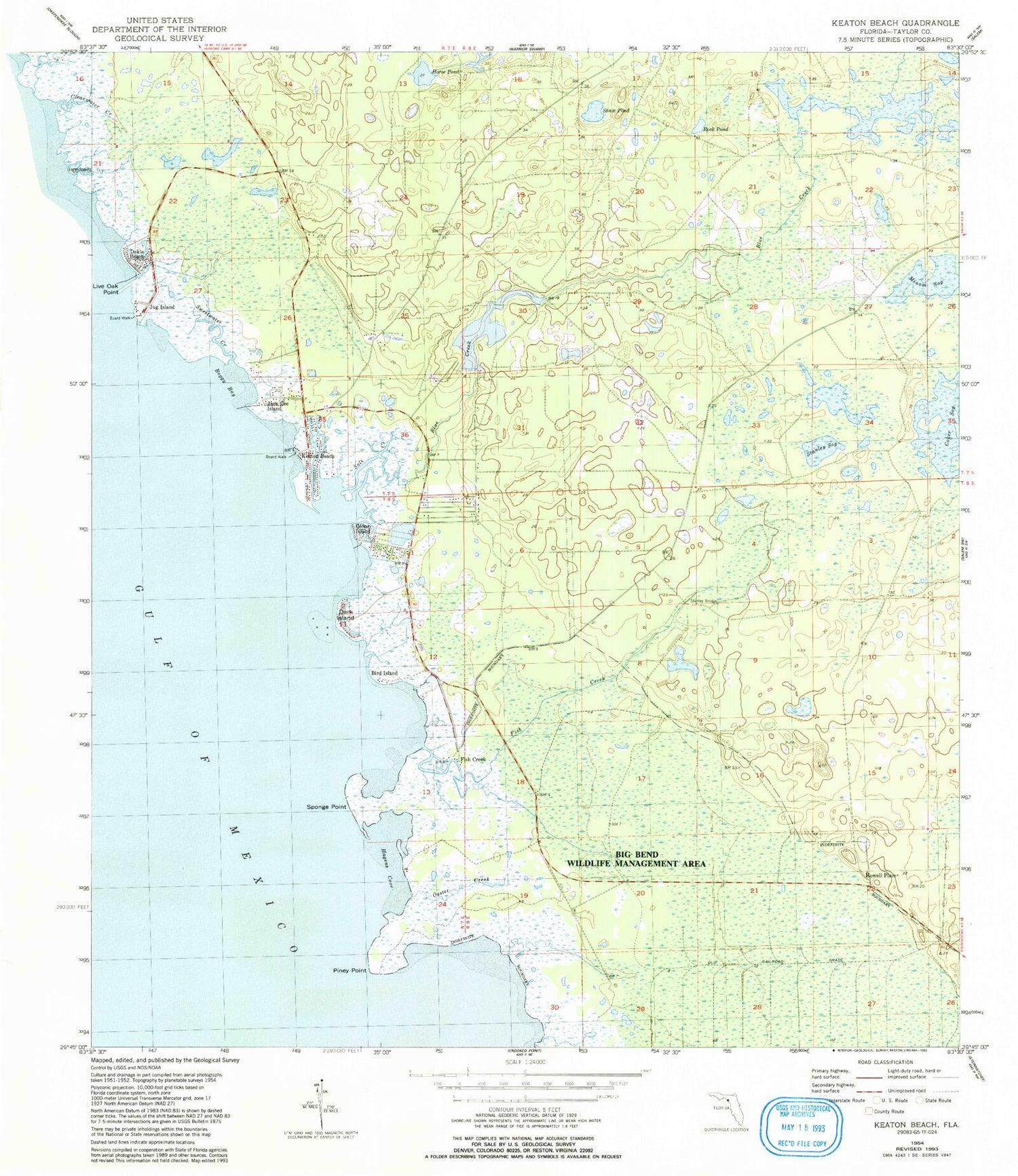 Classic USGS Keaton Beach Florida 7.5'x7.5' Topo Map Image