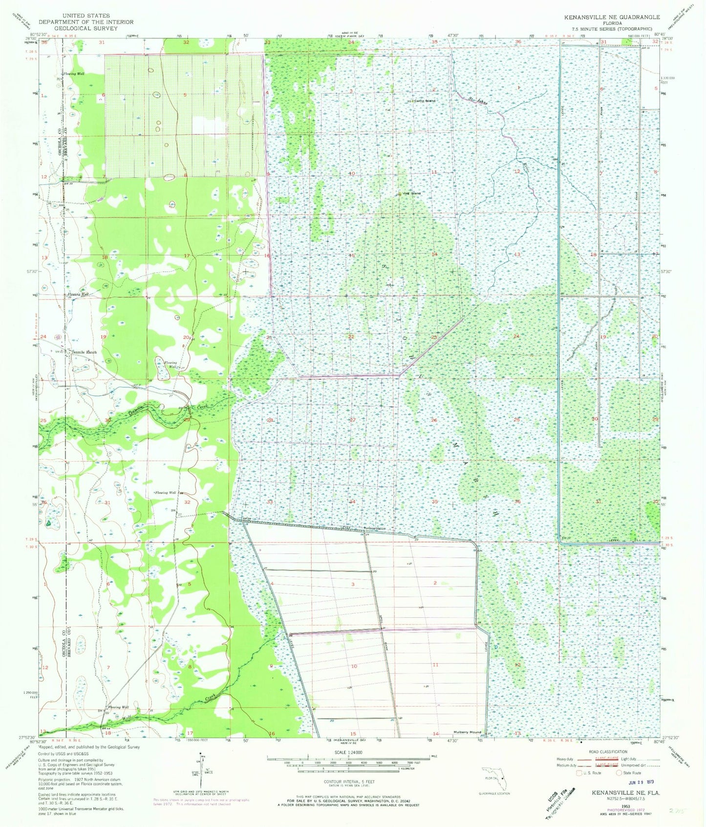 Classic USGS Kenansville NE Florida 7.5'x7.5' Topo Map Image