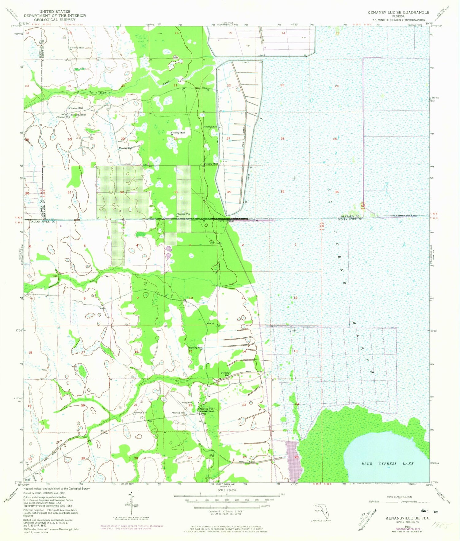 Classic USGS Kenansville SE Florida 7.5'x7.5' Topo Map Image