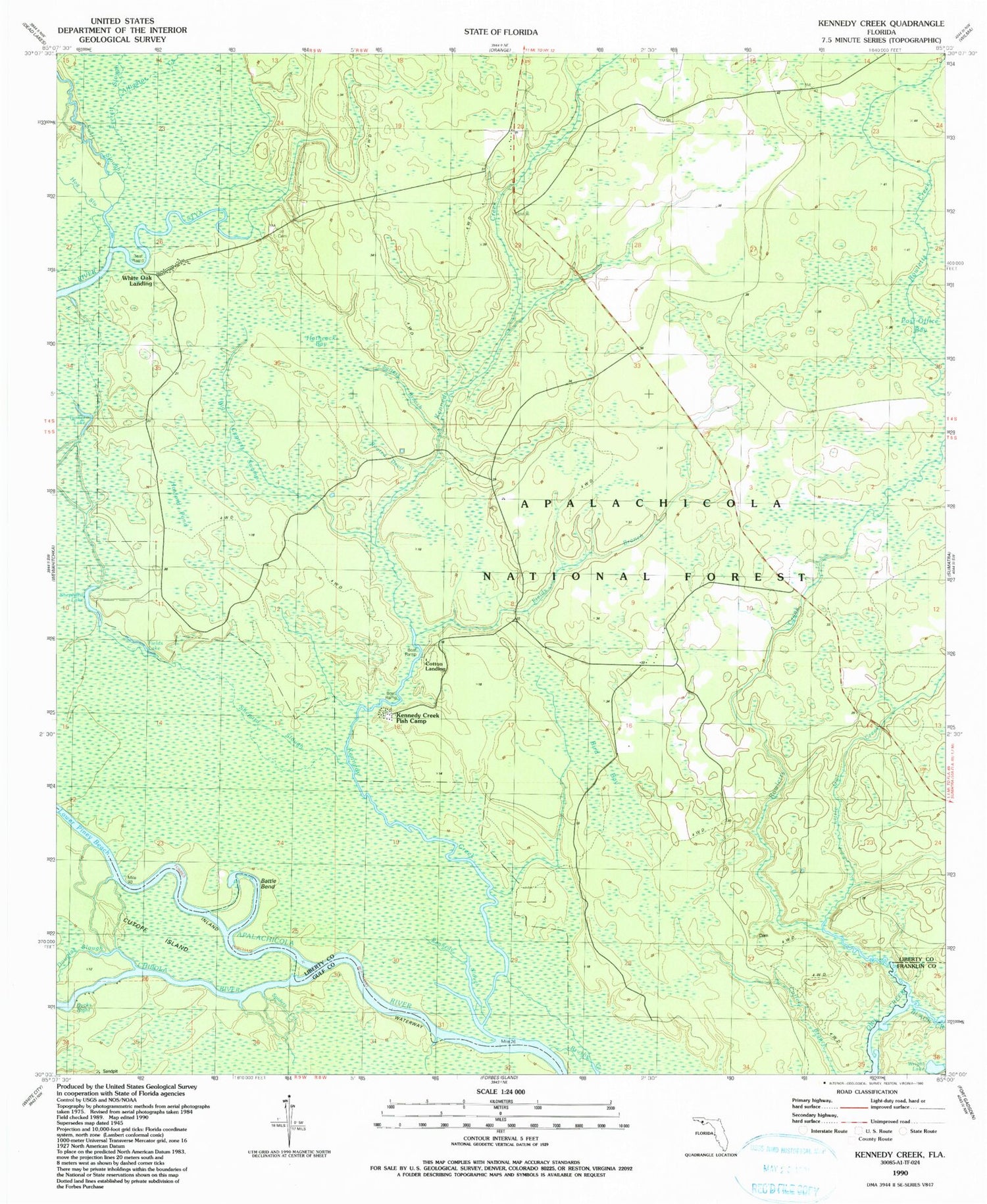 Classic USGS Kennedy Creek Florida 7.5'x7.5' Topo Map Image